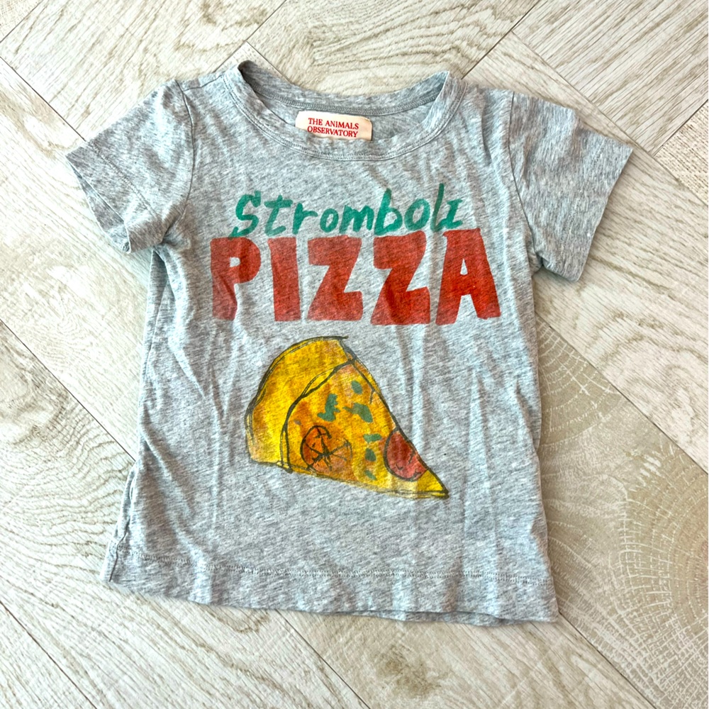 The animals observatory Stromboli pizza grey tee size 4
